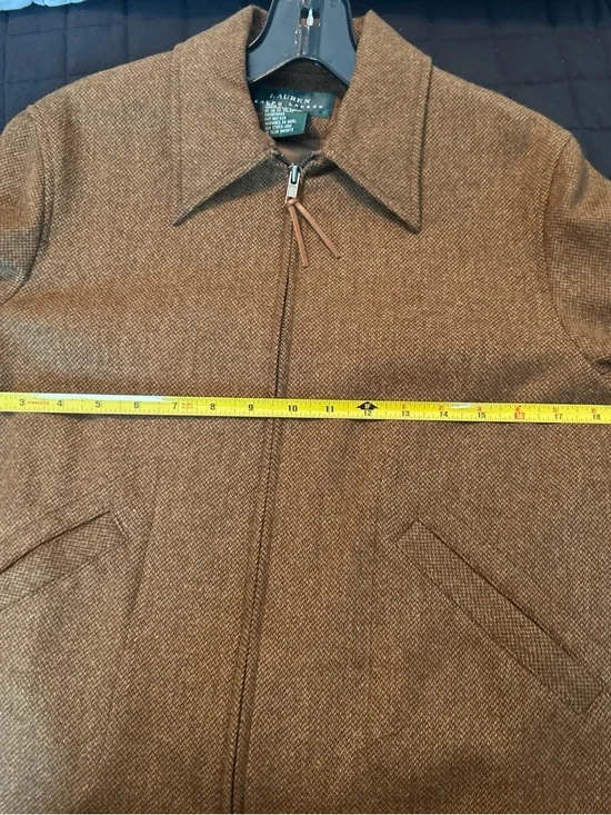 Ralph Lauren Tan-Brown Zip Front Wool Blazer Jacket - Picture 8 of 8